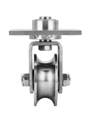 热销304不锈钢V型U型轨道滑轮带板万向轨道轮 起重移门轮钢丝绳定