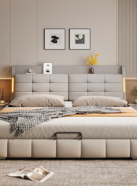 意式真皮床2米x2米2双人床主卧婚床现代简约多功能储物软包皮艺床