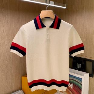 t恤polo衫 男 高级拼色翻领修身 男款 新款 夏季 透气菠萝肌理针织短袖
