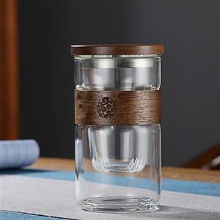 锤纹玻璃茶杯茶水分离耐热泡茶杯带盖过滤喝茶杯 高档轻奢 日式