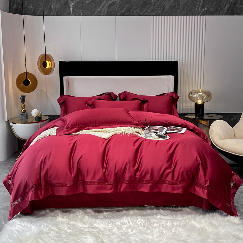 结婚酒红色纯棉床上用品四件套新婚床陪嫁喜被简约床单被套八件套