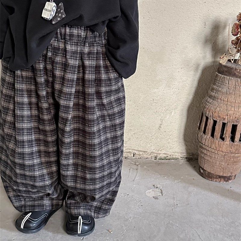 暮晨家新款秋冬2024男童磨毛格子萝卜裤长裤中小童森系复古阔腿裤,童装/婴儿装/亲子装,裤子,淘宝优惠券,粉丝福利购,淘宝优惠卷