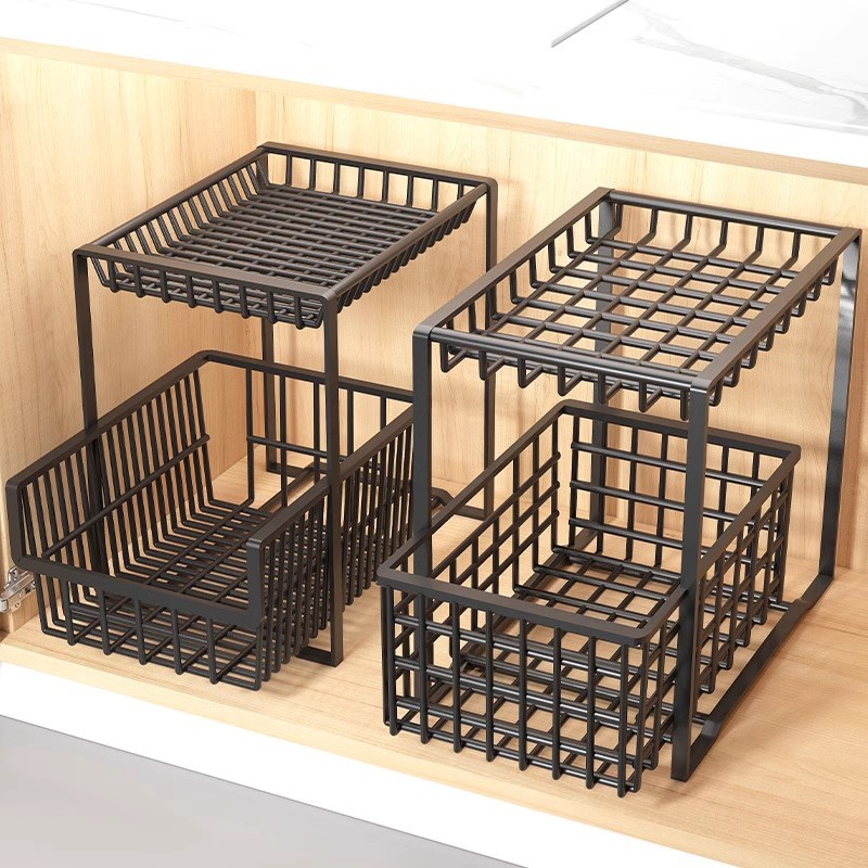厨房下水槽置物架推拉抽屉式调料架子伸缩分层卫生间用品收纳神器