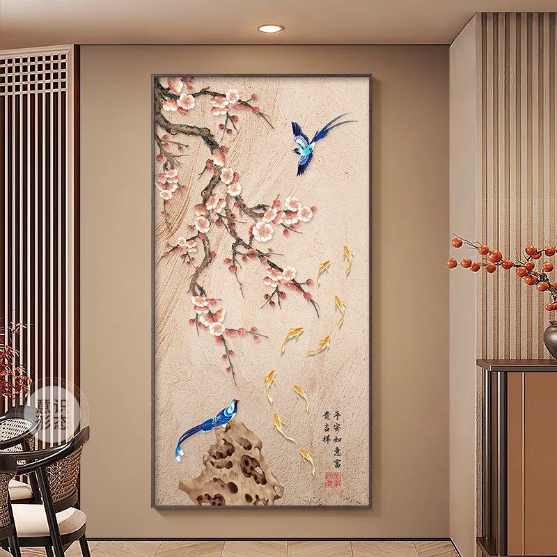 喜上眉梢玄关装饰画中式花鸟入户正对门挂画宋代美学走廊过道壁画,家居饰品,现代装饰画,淘宝优惠券,粉丝福利购,淘宝优惠卷
