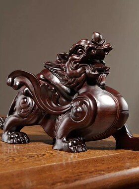 黑檀木雕a貔貅摆件实木大号一对客厅家居办公室装饰开业送礼工艺