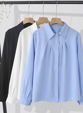 大码衬衫女职业2025春季新款胖妹妹韩版J通勤暗门襟长袖打底衫衬