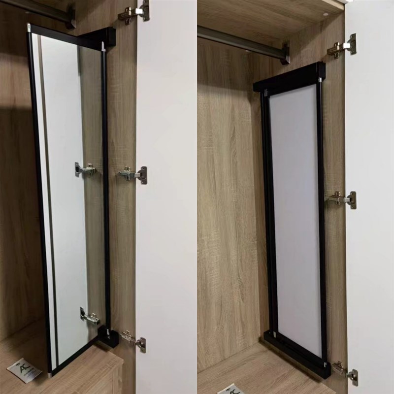 平开门衣柜全身穿衣镜柜内对开门旋转推拉轨道折叠伸缩隐形试衣镜