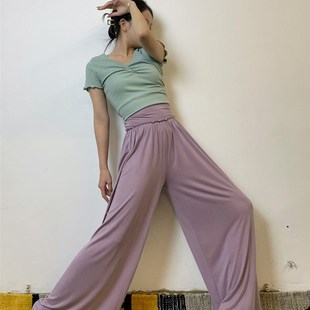 舞蹈裤现代舞服阔腿裤 显瘦女宽松铜氨丝健身形体直筒练功裤瑜伽