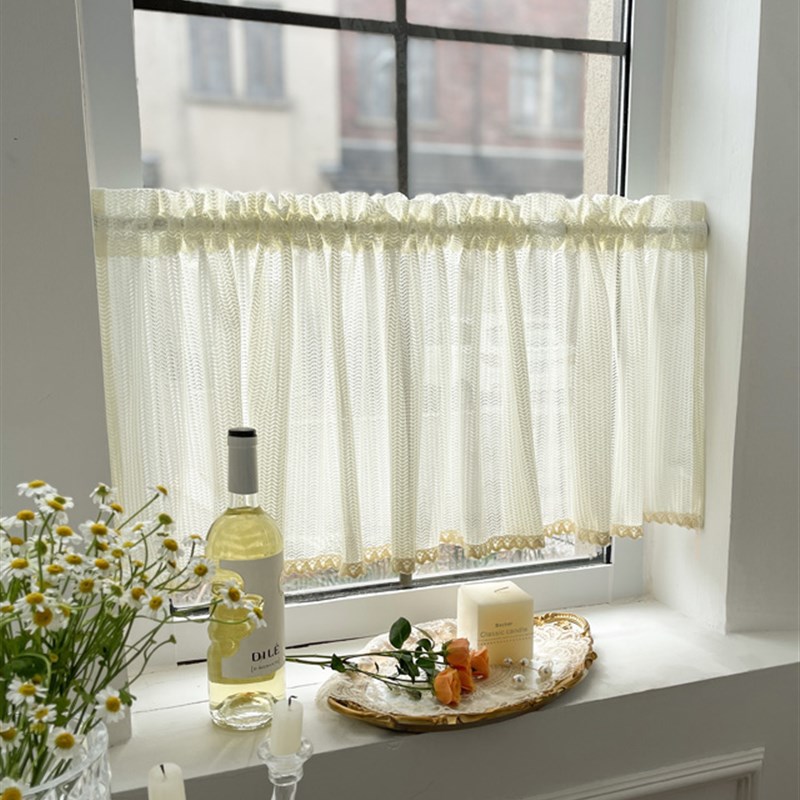 厨房窗帘2021年新款免打孔美式半帘短帘门帘纱帘蕾丝半截遮挡帘子