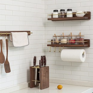 厨房置物架实木免打孔壁挂式锅盖架调料架厨具挂架家用刀架收纳架