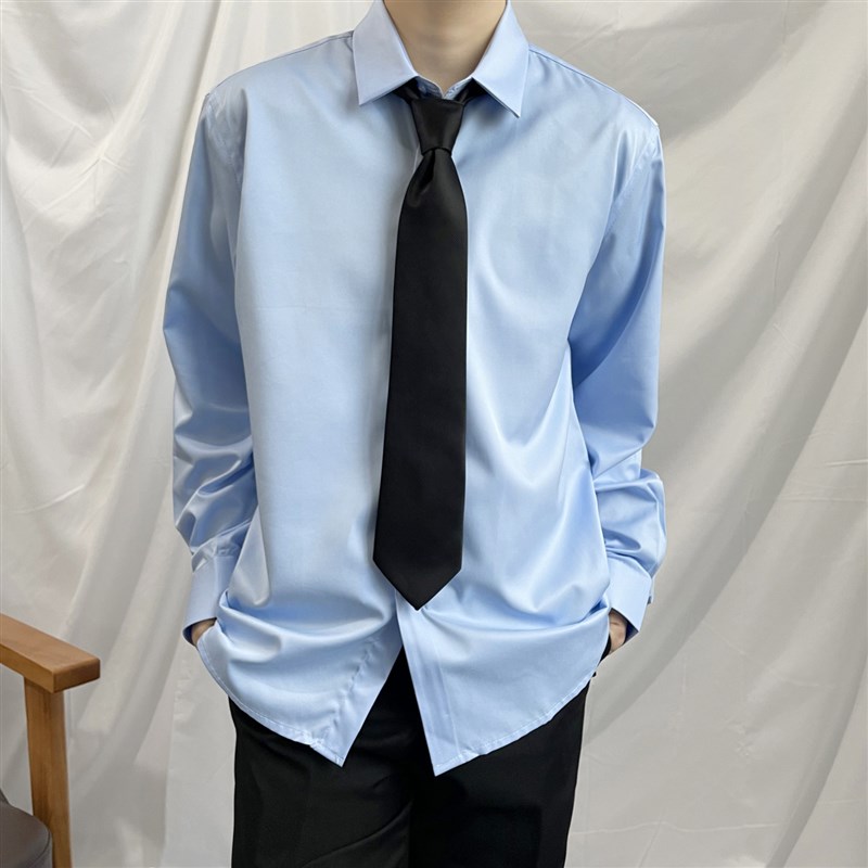 上野 dk衬衫基础款男生衬衫学院风 百搭衬衣长袖套装jk班服浅蓝