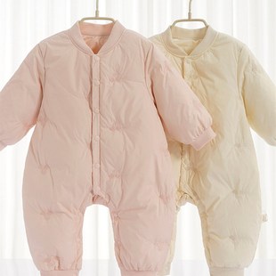 婴幼儿秋冬季公主风加厚羽绒连体服女宝宝防风保暖羽绒服哈衣爬服