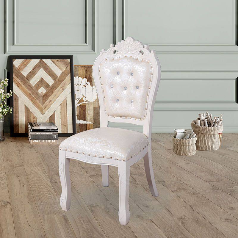 欧式餐椅a全实木软包布艺椅子单人白色靠背美甲梳妆凳子酒店餐厅