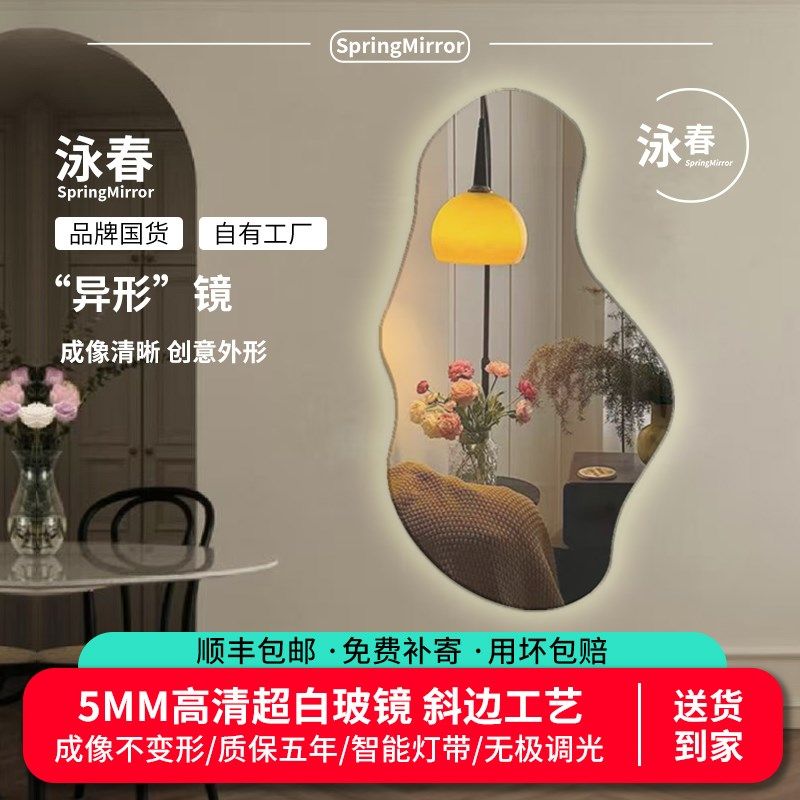 镜子全身镜落地镜家用贴墙定制发光装饰高级感insU风试衣镜穿衣镜