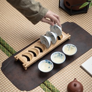 带杯架家用待客 纯手绘陶瓷斗笠杯青白瓷功夫小茶杯喝茶碗6只套装