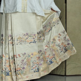 南山集【画卷】明制高经密织锦缎仿妆花浅色白色马面裙平价日常
