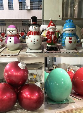 雪人摆件户外玻璃钢圣诞球复活蛋礼物盒雕塑新年商场景区打卡美陈