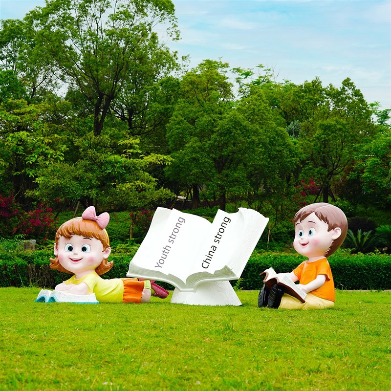阅读娃娃雕塑幼儿园校园入口文化景观装饰玻璃纤维学生卡通人物装