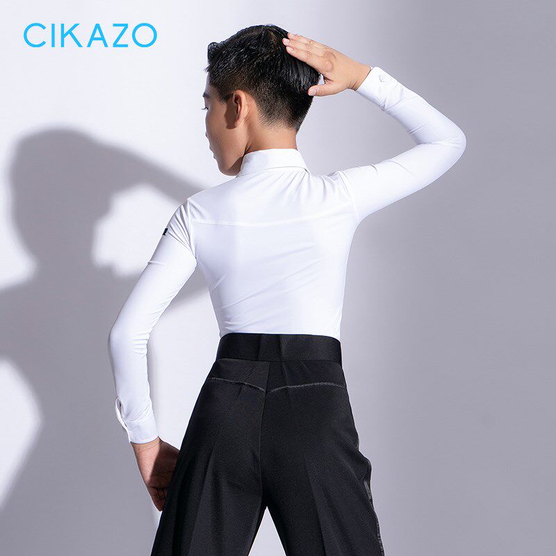 茜卡索 拉丁舞服男童秋冬舞蹈比赛服男生白色长袖衬衫规定服G7084