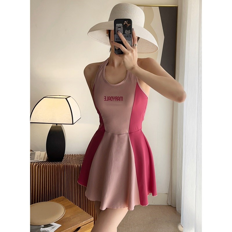 粉色少女泳衣女泡温泉保守显瘦学生连体裙式可爱日系2024新爆款夏