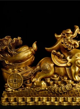 开运纯铜貔貅摆件 貔貅拉白菜 招D财镇宅客厅家居装饰办公室工艺