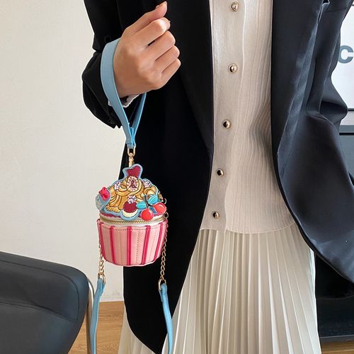 糖果色手工刺绣纸杯蛋糕造型手拎包零钱包单肩迷你手提斜挎小包包