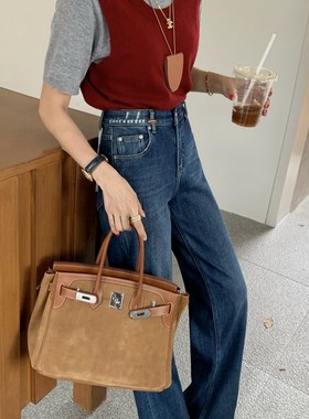 爆款推荐牛仔女裤2024秋冬新款蓝色四面弹窄版直筒裤E68280