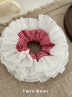 减龄感芭蕾风 白色双层大u号荷叶边肥肠圈手工布艺大肠圈发圈皮筋