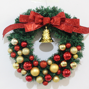 60cm湖蓝色圣诞球藤花圈 圣诞节花环门f挂装 酒店美陈挂 饰