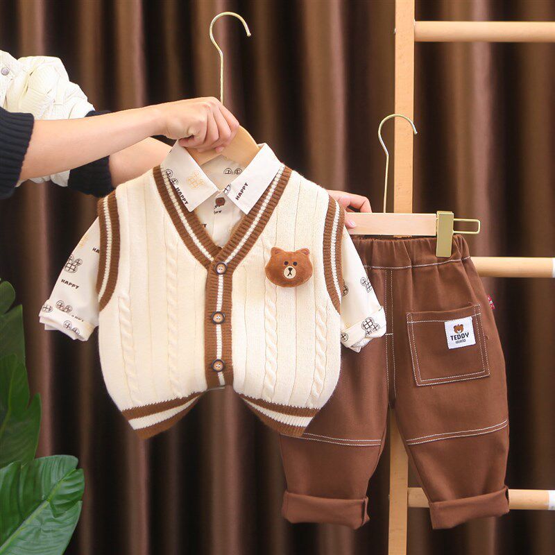 男童春秋季套装2024新款洋气男宝宝春装韩版毛衣马甲三件套时髦潮,童装/婴儿装/亲子装,套装,淘宝优惠券,粉丝福利购,淘宝优惠卷