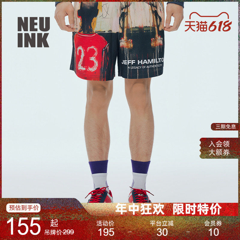 Neuink jeff hamilton新款美式街头OG球星火焰涂鸦篮球短裤男款