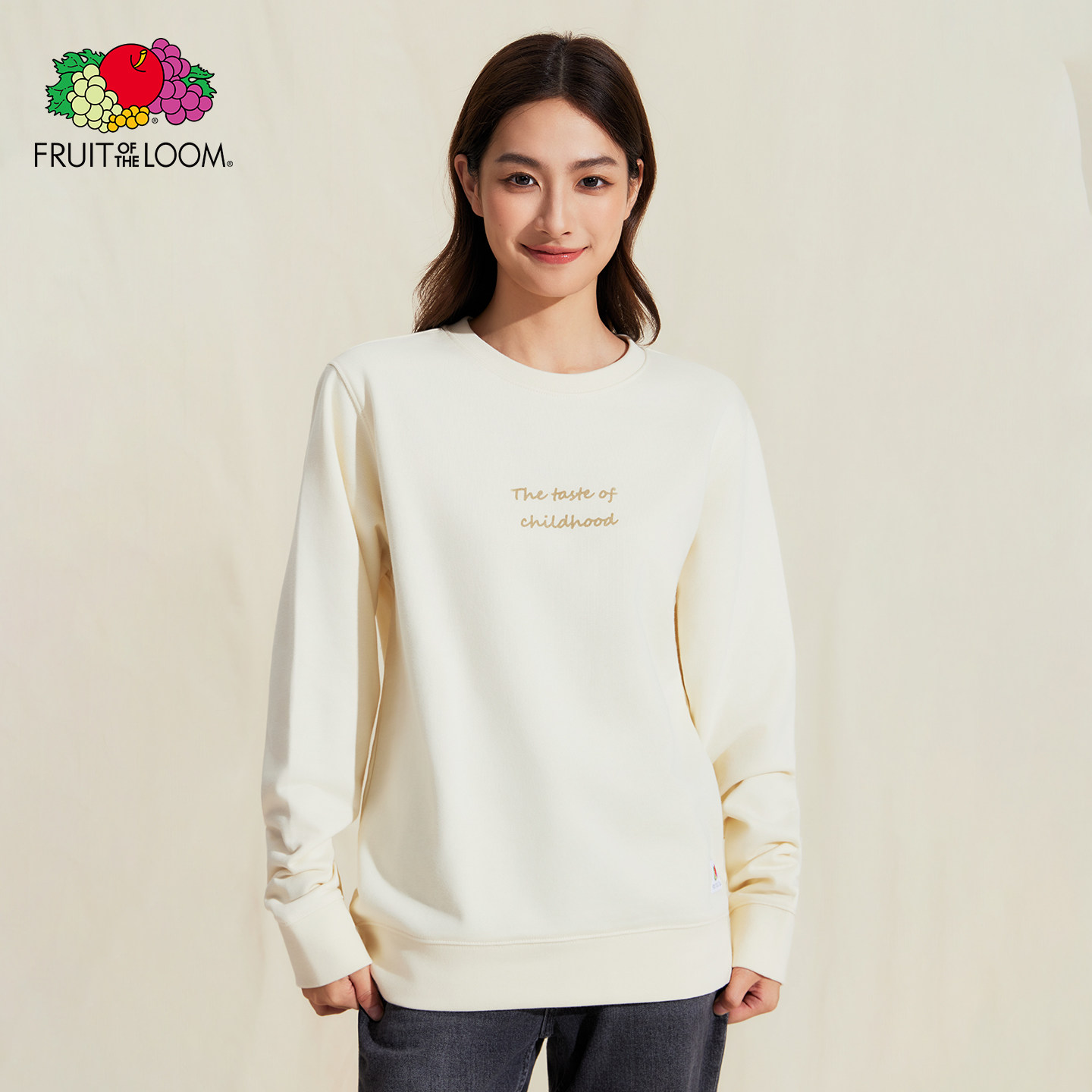 FRUIT OF THE LOOM鲜果布衣秋冬新款慵懒风印花无帽卫衣女男上衣