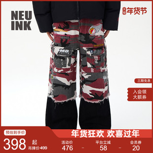 【鹿晗同款】 jeff hamilton刺绣迷彩牛仔八分工装裤美式男女裤子