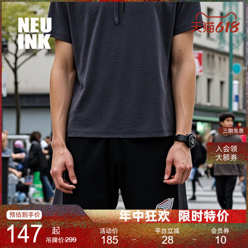 Neuink jeff hamilton赛车系列基础纯棉新款黑色美式运动短裤夏男
