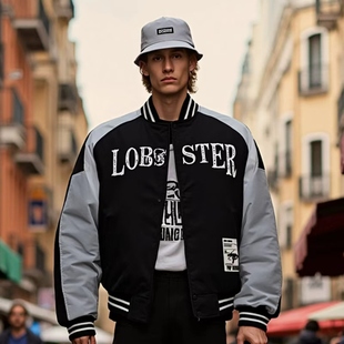 Neuink龙虾系列型男外套美式情侣男女款秋冬款夹克棒球领棉服保暖