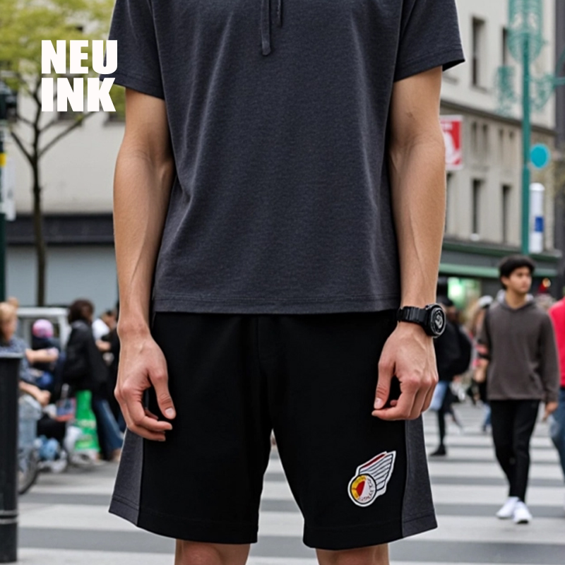 Neuink jeff hamilton赛车系列基础纯棉新款黑色美式运动短裤夏男