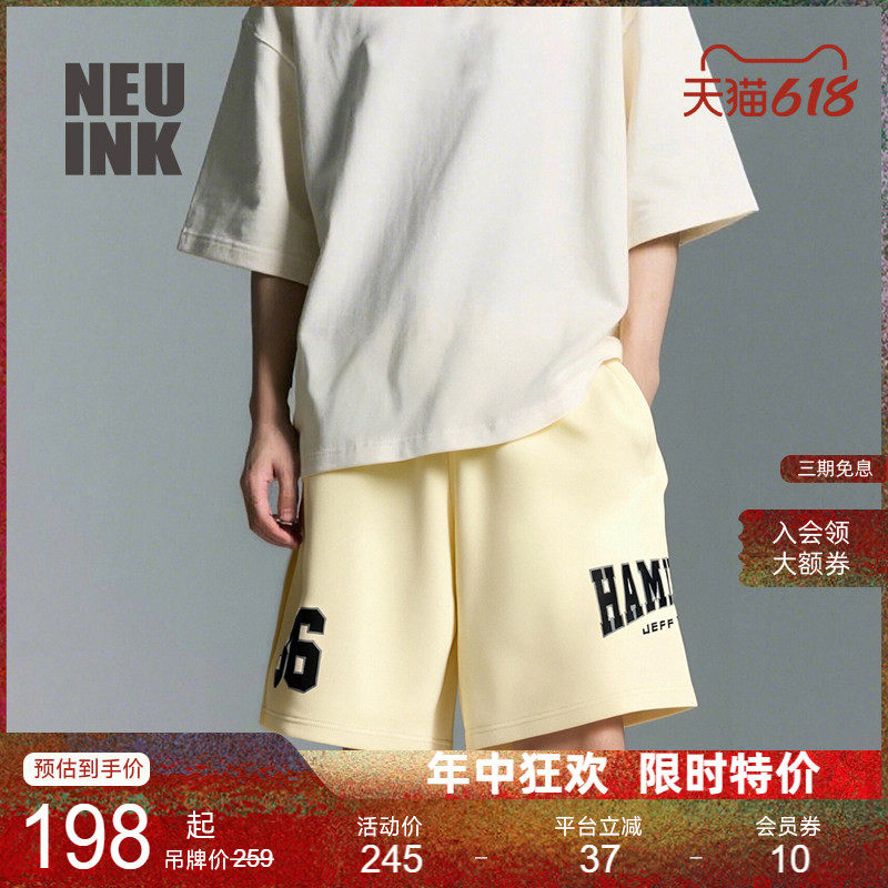Neuink jeff hamilton针织短裤字母印花沙滩裤宽松篮球裤纯棉bf风