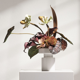 艺贝子 新中式大理石花器样板房仿真花艺手感艺术插花装饰桌面摆