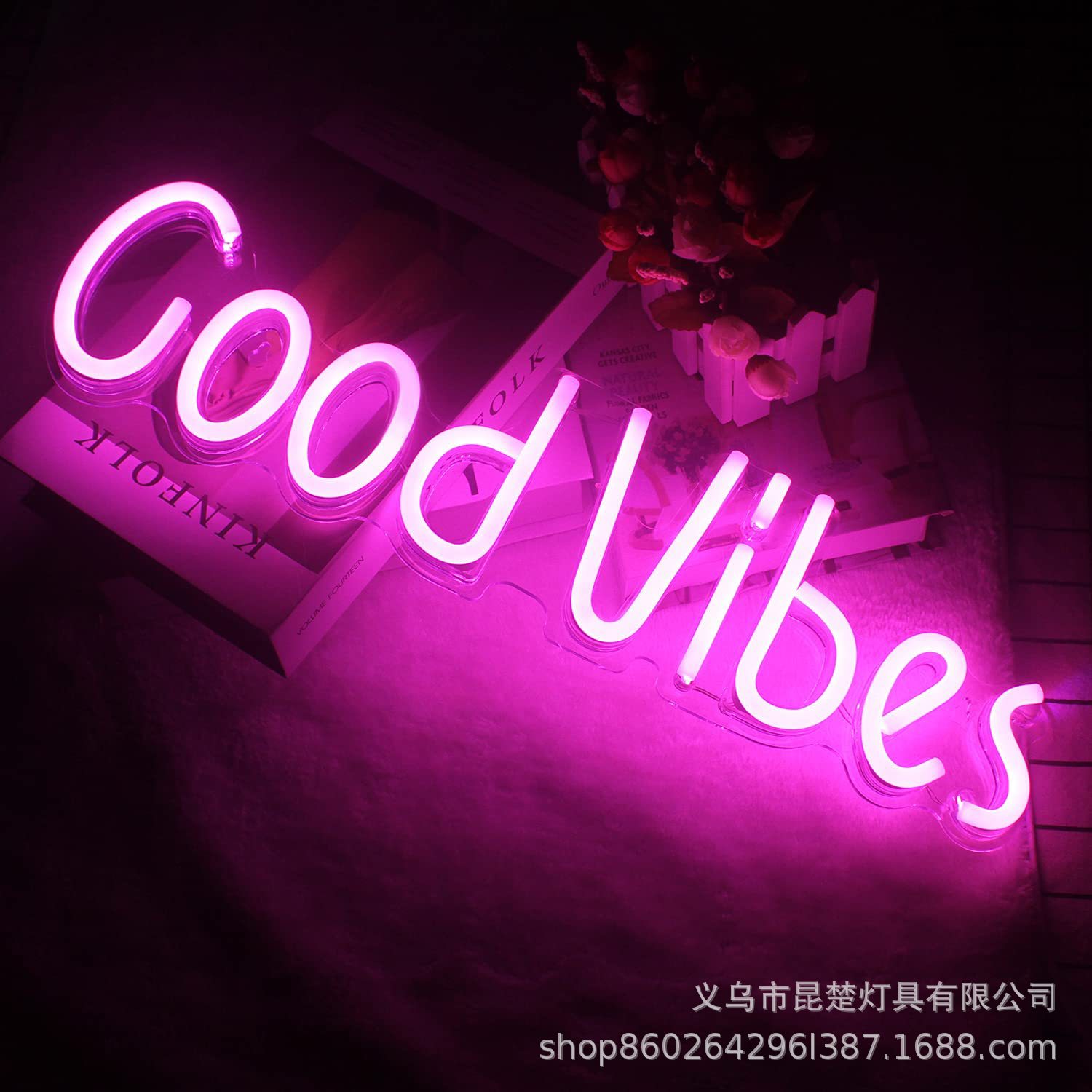LED装饰灯透明背板GOOD VIBES霓虹灯5vUSB供电卧室装饰小夜灯ins