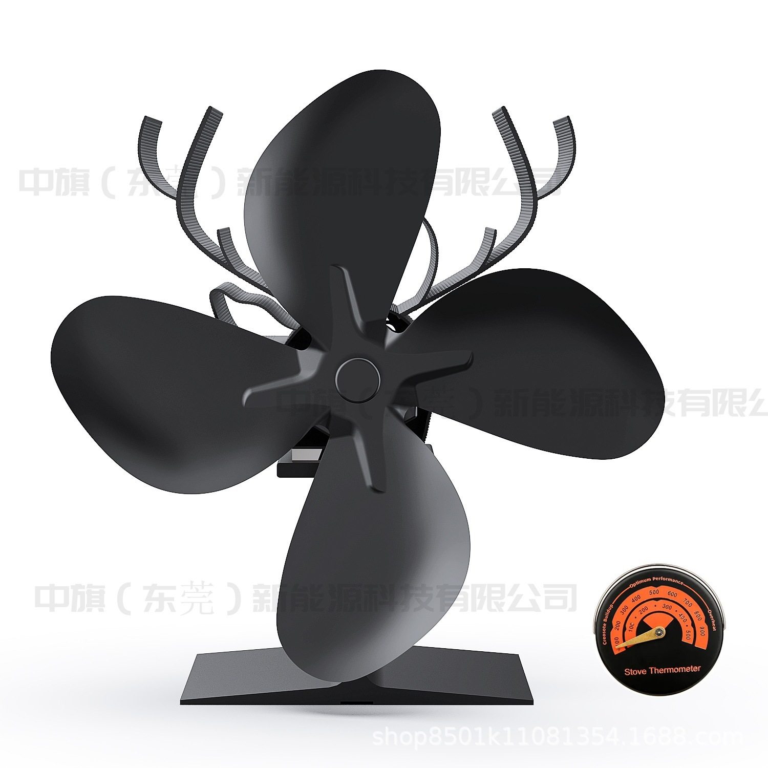 2023新款圣诞麋鹿壁炉风扇4叶片温度计燃木热动力风扇金属空气扇