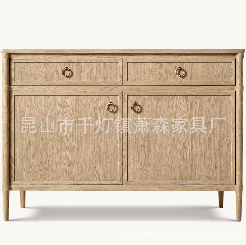 RH美式简约橡木实木边柜