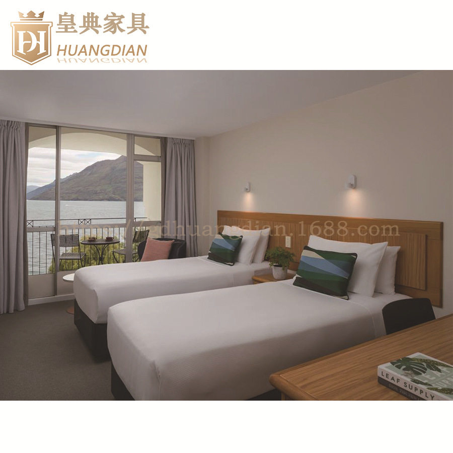 中纤板贴木皮酒店客房床架定制