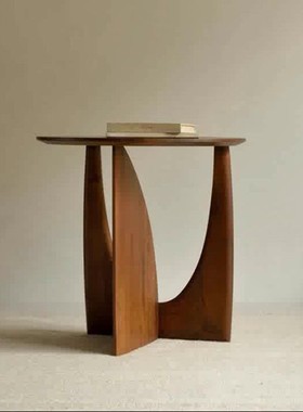 北欧圆形实木边几几何设计师角几黑色简约茶几沙发边桌卧室床头桌