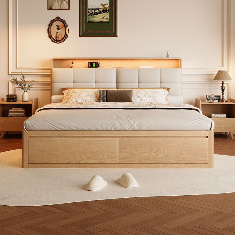 橡木全实木床1米8高箱收