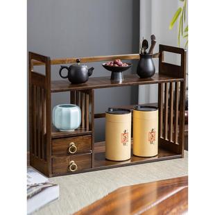 茶室置物架实木桌面多层博古架小型中式茶具收纳架放茶叶的架子