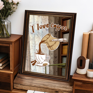 咖啡店镜面装饰画餐厅咖啡机镜子摆件镜壁柜墙面布置面包店挂画