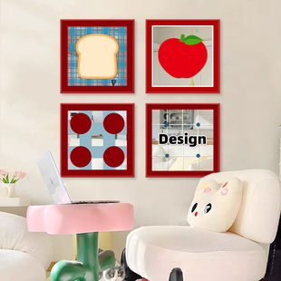 多巴胺色块镜子装 饰画包豪斯客厅墙面挂画卧室床头柜苹果吐司摆画