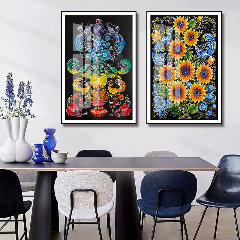 孔雀花卉艺术装饰画凤凰牡丹新中式吉祥挂画客厅卧室植物鸟雀挂画