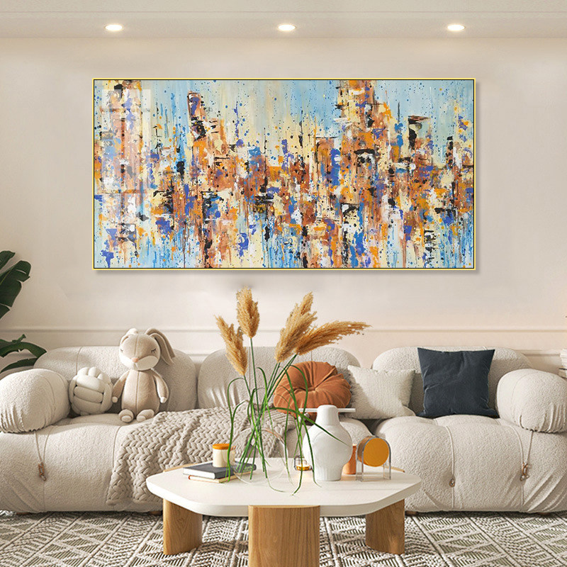 客厅抽象油画装饰画卧室床头小众艺术挂画现代简约彩色城市壁画