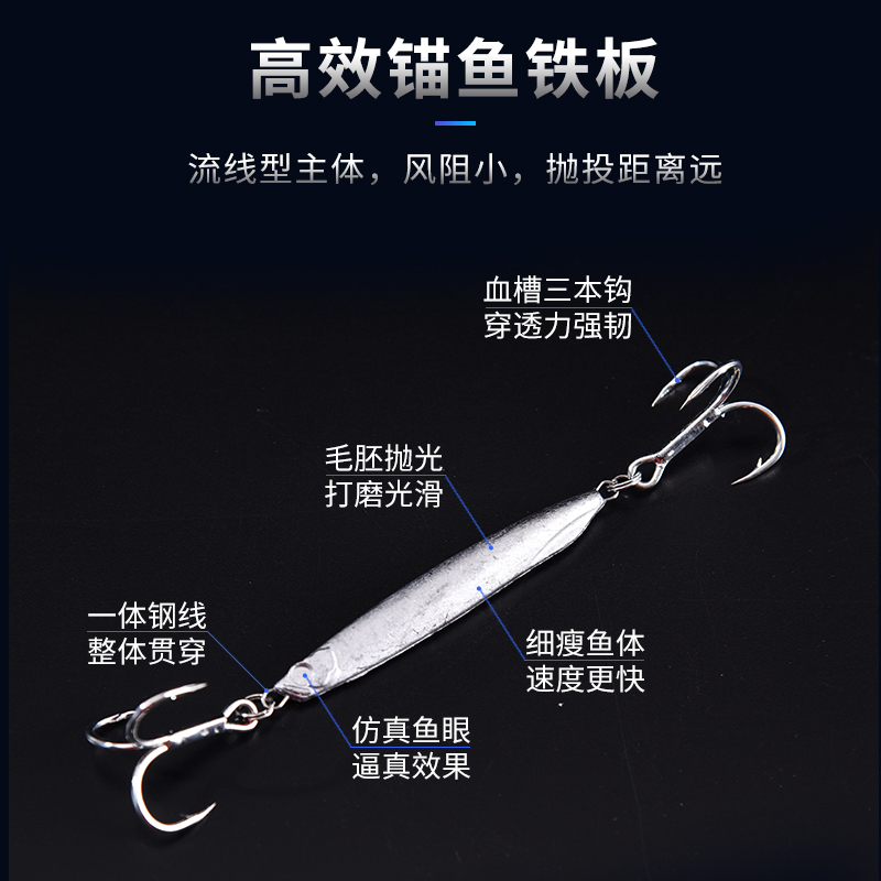 热销铁板路亚饵远投翘嘴加强三本钩路亚假饵海钓亮片鱼饵单钩锚鱼
